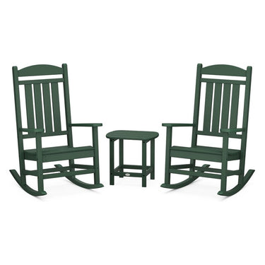POLYWOOD Presidential Rocker 3-Piece Set w/ South Beach 18-Inch Side Table - Green